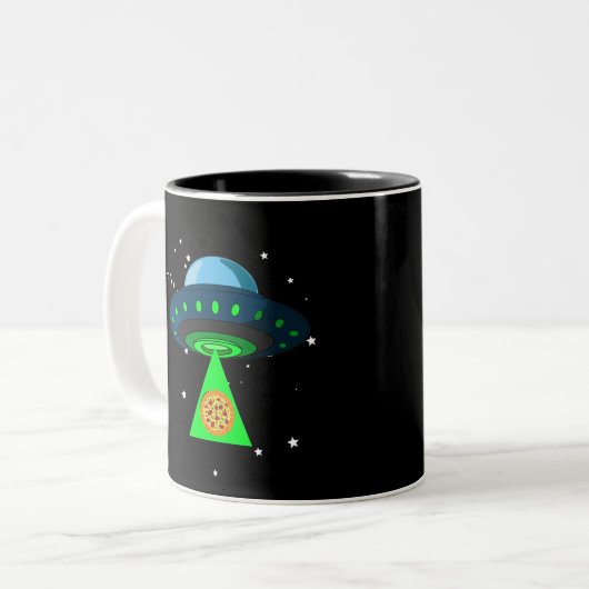 UFO Pizza Pick Up Zweifarbige Tasse (Vorderseite Links)