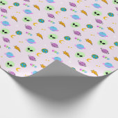 UFO, Planeten, Sterne & Galaxie Nahtloses Design Geschenkpapier (Ecke)
