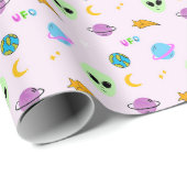 UFO, Planeten, Sterne & Galaxie Nahtloses Design Geschenkpapier (Rolleneckpunkt)