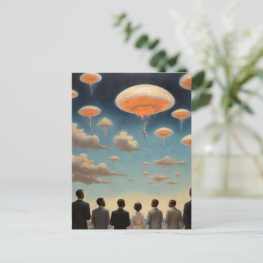 UFO Qualle im Himmel Postkarte (Stehend Vorderseite)