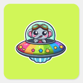 UFO Rainbow Elephant Quadratischer Aufkleber