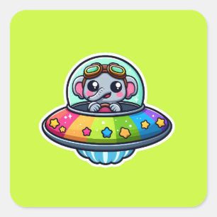UFO Rainbow Elephant Quadratischer Aufkleber