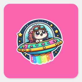 UFO Rainbow Igel Quadratischer Aufkleber