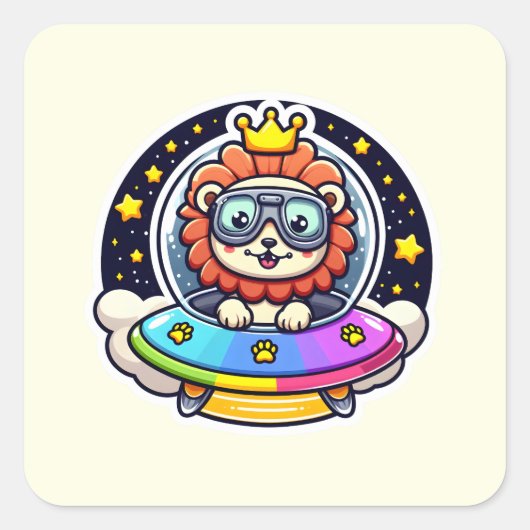 UFO Rainbow Lion Quadratischer Aufkleber (Vorderseite)