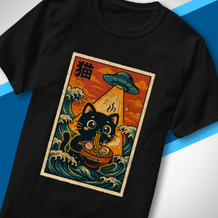 UFO Retro Japan Ukiyo-e Süße Katze die Ramen isst T-Shirt