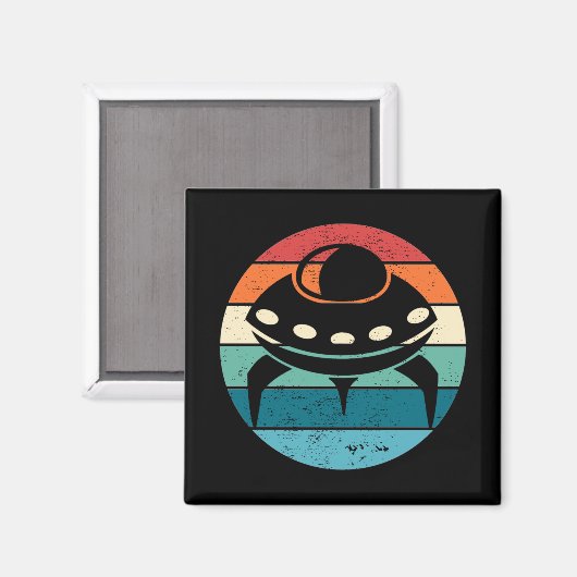 UFO Retro Sunset Magnet (Vorderseite/Rückseite)