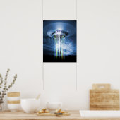 UFO schweben über der Erde, während er Menschen en Poster (Küche)