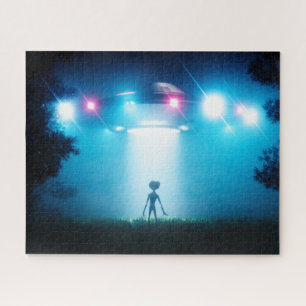 UFO schwebender außerirdischer Besucher ET ist zu Puzzle