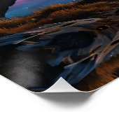 UFO schwingt über farbenfrohe Berge und den See Poster (Ecke)