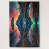 UFO schwingt über farbenfrohe Berge und den See Puzzle (Vertikal)