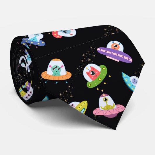 UFO SHIPS PATTERN KRAWATTE (Gerollt)