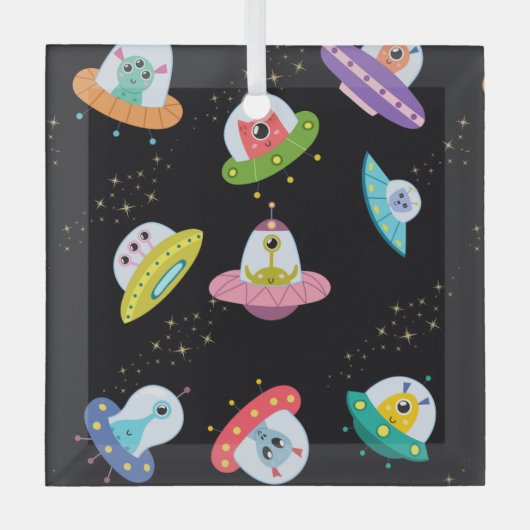 UFO SHIPS PATTERN ORNAMENT AUS GLAS (Vorderseite)