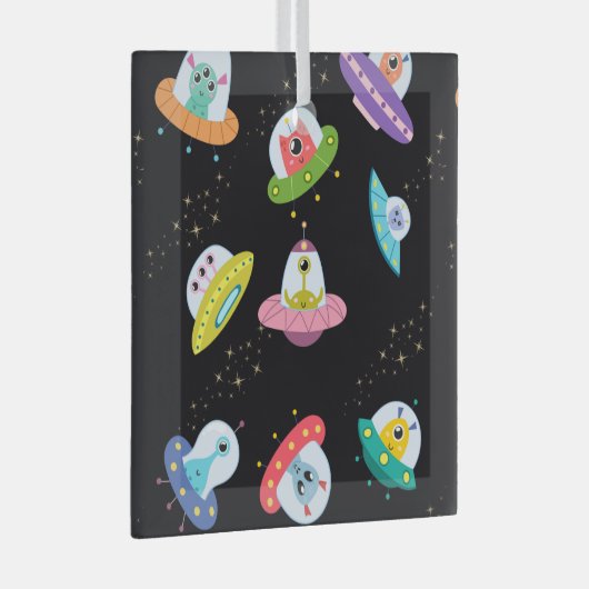 UFO SHIPS PATTERN ORNAMENT AUS GLAS (Vorderseite Rechts)