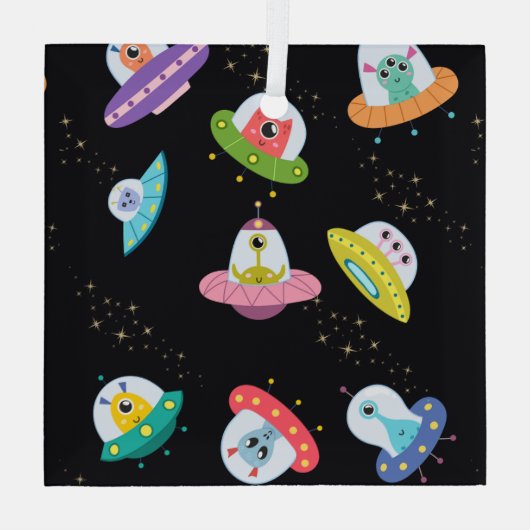 UFO SHIPS PATTERN ORNAMENT AUS GLAS (Rückseite)