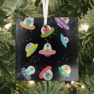 UFO SHIPS PATTERN ORNAMENT AUS GLAS