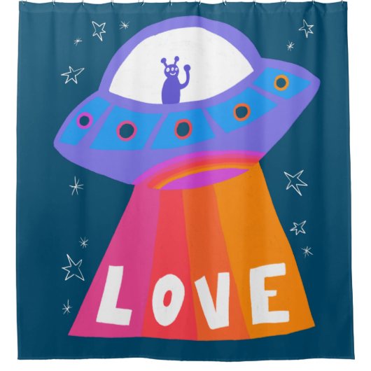 UFO Space Alien verbreitet LIEBE-Raumschiff Duschvorhang (Vorderseite)