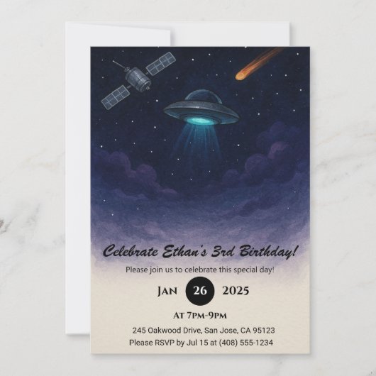 UFO Space Geburtstag Einladung (Vorderseite)