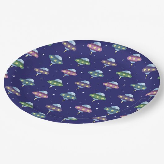 UFO Space Geburtstagsparty Pappteller (Schrägansicht)