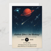 UFO & Space Station Galaxy Illustration Birthday  Einladung (Vorne/Hinten)