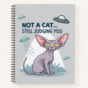 UFO-Sphynx-Katze-Beurteilung sarkastische Cartoon- Notizblock