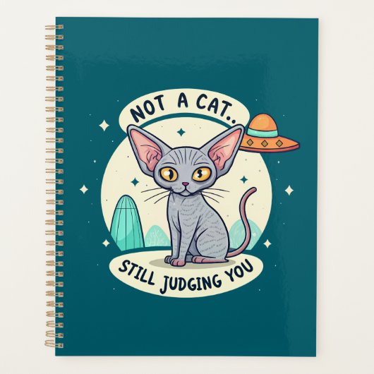 UFO-Sphynx-Katze sarkastische Cartoon-Kunst beurte Planer (Vorderseite)