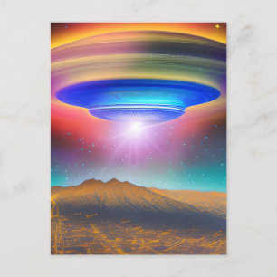 UFO über dem Tal bei Nacht Hochgeschwindigkeits-Fo Postkarte