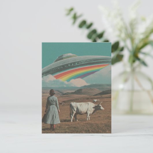 UFO über die Kuhweide Postkarte (Stehend Vorderseite)
