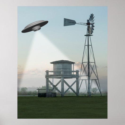 UFO über eine Landschaft Poster (Vorne)