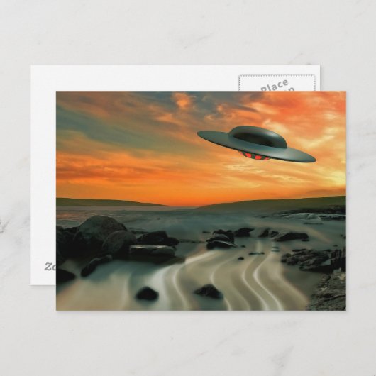 UFO über Küste Postkarte (Vorne/Hinten)