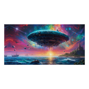 UFO über Ozean, Fantasie, Planeten Poster