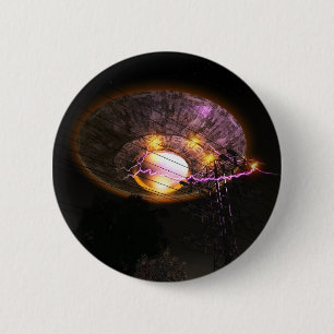 UFO über Starkstromleitungs-Knopf Button