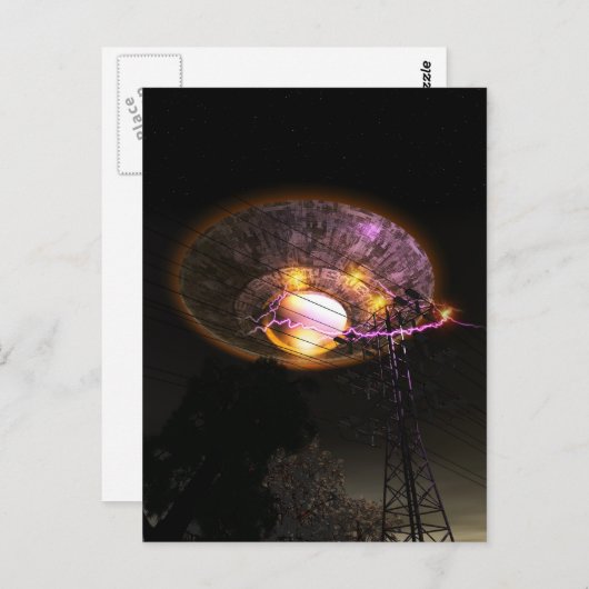 UFO über Stromlinien Postkarte (Vorne/Hinten)
