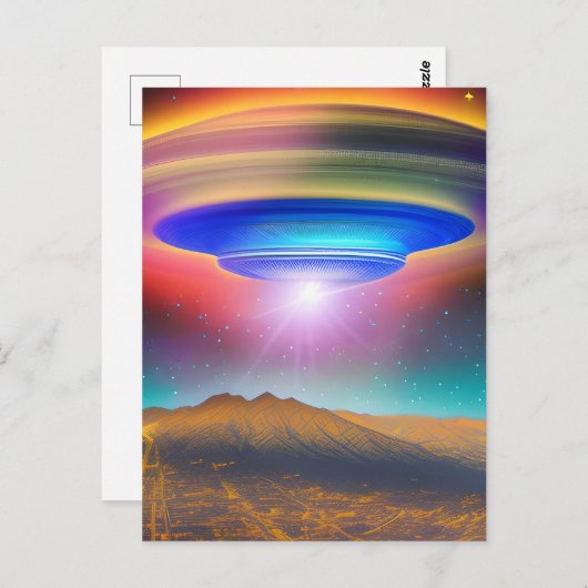 UFO über Tal bei Night HighSpeed Foto Colo Postkarte (Vorne/Hinten)