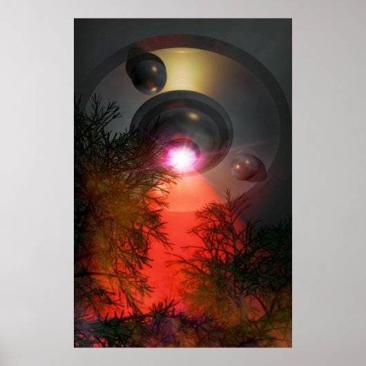 UFO über Wald Poster (Vorne)