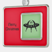 UFO und Alien im Weltraum Rahmen-Ornament Silber (Links)