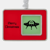 UFO und Alien im Weltraum Rahmen-Ornament Silber (Vorderseite)
