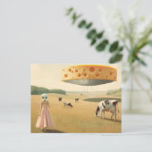 UFO und Alien von Käse in einer Milchweide Postkarte (Stehend Vorderseite)