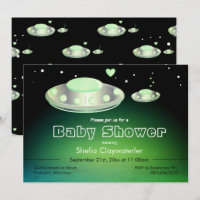UFO und Babyparty-Karte Baby UFO-Grün-|