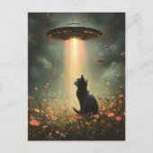 Ufo und eine schwarze Katze Postkarte (Vorderseite)