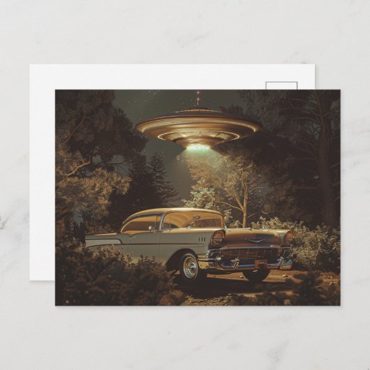 UFO und Stanleys BelAir von 1956 Postkarte (Vorne/Hinten)