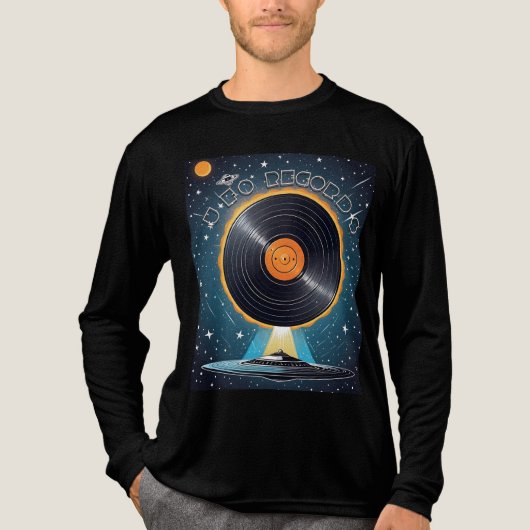 UFO-Vinyl-Plattendesign Tri-Blend Shirt (Vorderseite)