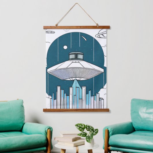 Ufo Wall Tapestry Wandteppich Mit Holzrahmen (Wohnzimmer)