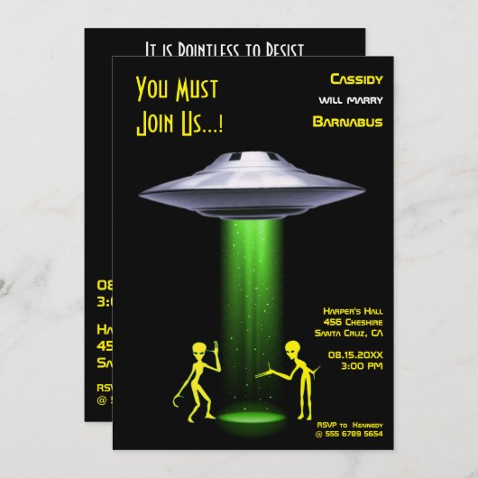 UFO Wedding 🛸 Funny Alien Einladung (Vorne/Hinten)