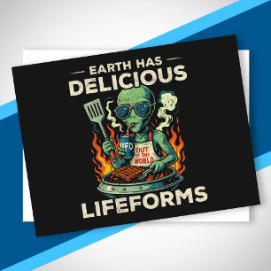 UFO Weltraum BBQ Grill Erde Lebensformen Lustiger  Feiertagspostkarte