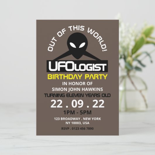 UFOlogist Party, Geburtstag Einladung (Stehend Vorderseite)