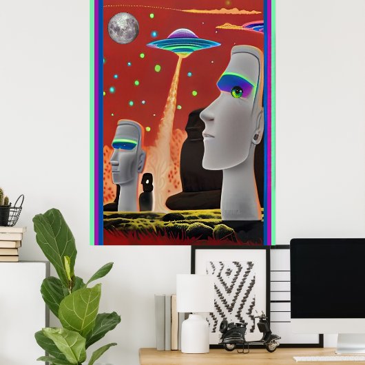UFOs Move the Moai Poster (Heimbüro)