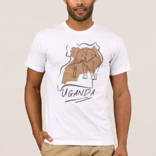 Uganda Elephant Map-Kontur T-Shirt