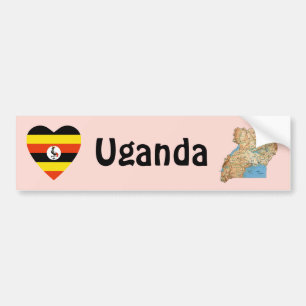 Uganda Flag Herz + Karte Autoaufkleber