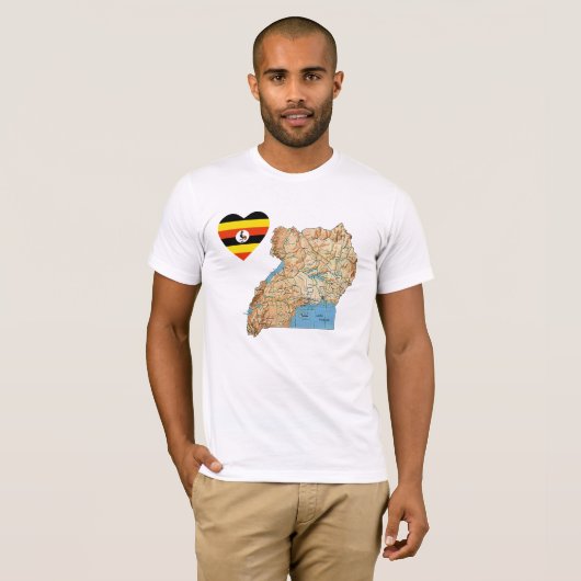 Uganda-Flaggen-Herz und Karten-T - Shirt (Vorne ganz)