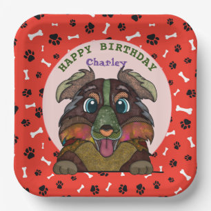 Uganda Hund Gesicht Australian Shepherd Geburtstag Pappteller